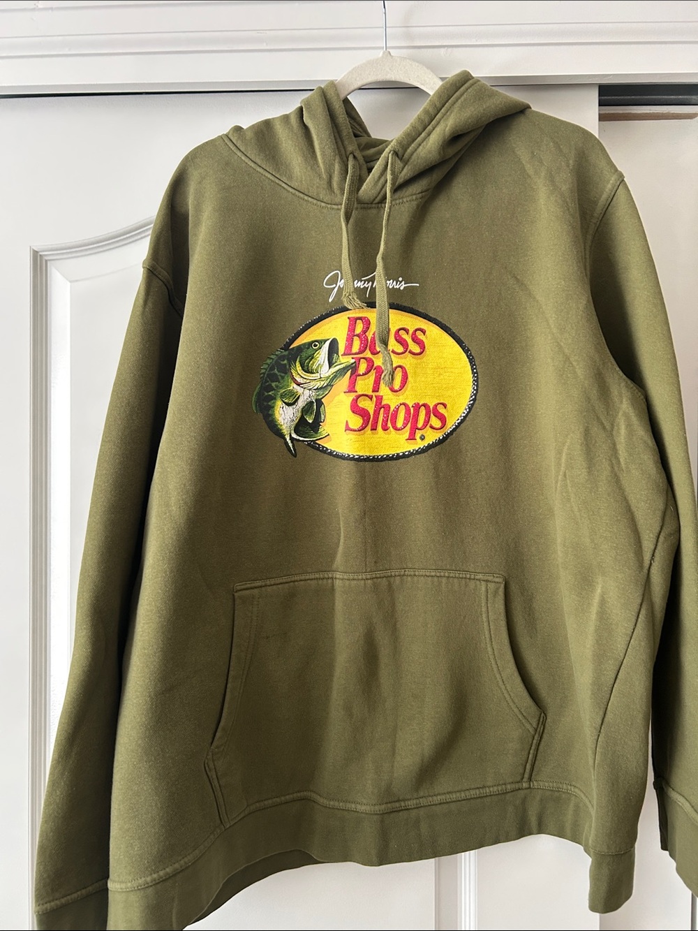 Bass Pro Shops Olive Green Hoodie with Yellow Logo